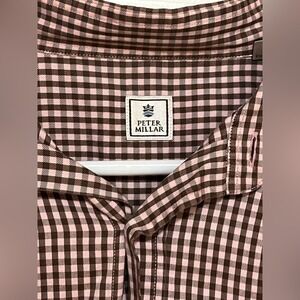 Peter Millar XL Brown Pink Gingham Button Down Shirt Cotton Mens Dress